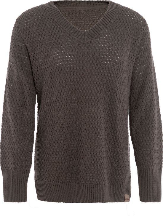 Knit Factory Ilse Knit V-neck Sweater - Pull pour femme en laine - Cappuccino - 36/38