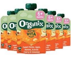Organix Knijpfruit 6+m Nutri Vita Zoete Aardappel, Kers & Kaneel - Babymaaltijd - Knijpfruit - 6 x 100g - Voordeelverpakking