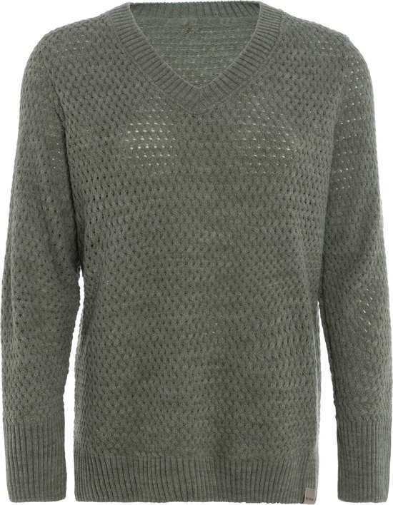 Knit Factory Ilse Knit V-neck Sweater - Pull pour femme en laine - Vert urbain - 36/38
