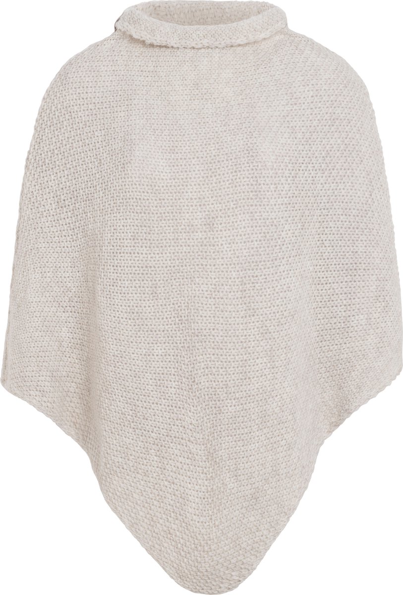 Knit Factory Coco Gebreide Poncho - Met ronde kraag - Dames Poncho - Gebreide mantel - Beige winter poncho - Beige - One Size