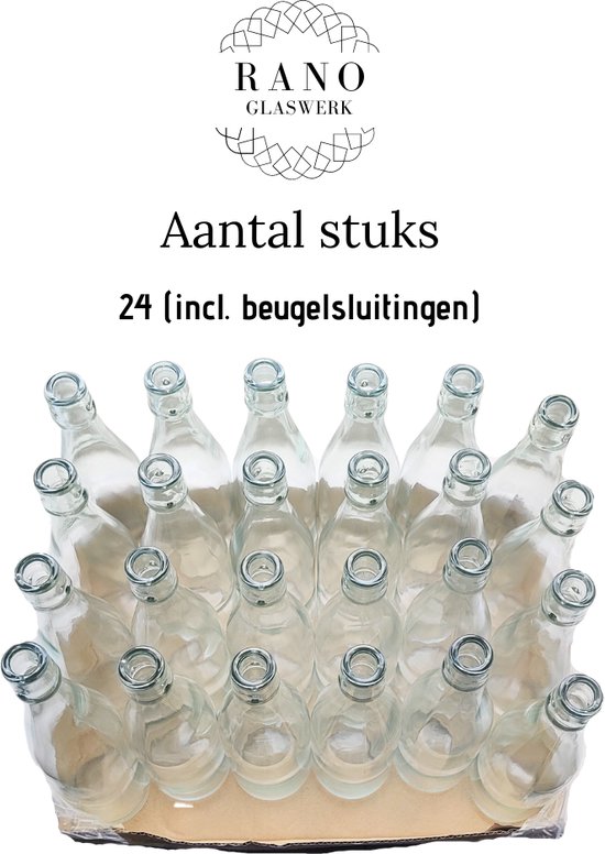 RANO - 24x beugelfles 200ml | porseleinen dop | Luchtdicht | fles met beugelsluiting | beugelflessen | weckfles | inmaakfles | sapfles | glazen flesjes met dop | decoratie