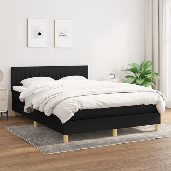 vidaXL-Boxspring-avec-matelas-tissu-noir-140x200-cm