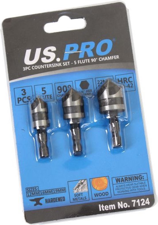 T&F Verzinkboor Verzinker Set 3-delig 90 graden Verzinkboor Bit Sets voor Verzinker Fasen Metaal Houtboor met 1/4 inch zeskantschacht