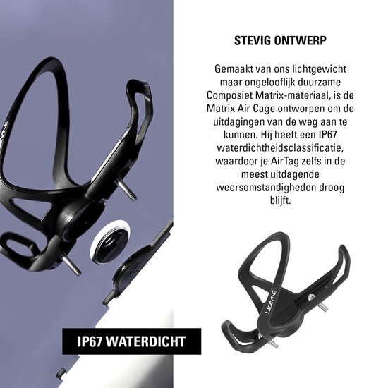 Lezyne Matrix Air Cage - Bidonhouder voor fiets - Geschikt voor Apple AirTag - Anti-diefstal - Waterproof IP76 - Composiet Matrix - 147 x 83 x 90 mm - Zwart van Lezyne — afbeelding 5