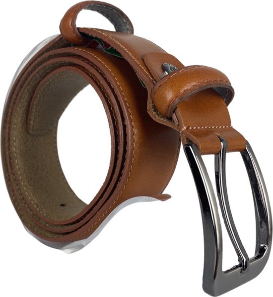 Dames Riem - Cognac - 3,5 cm breed - Riem Heren - Totale Riem Lengte 115 cm (Taillemaat tot 95 cm)