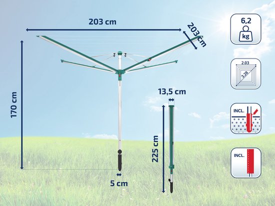 Leifheit droogmolen Linomatic 500 deluxe incl. bodemhuls en beschermhoes - 50 m drooglengte - 5 wasmachineladingen