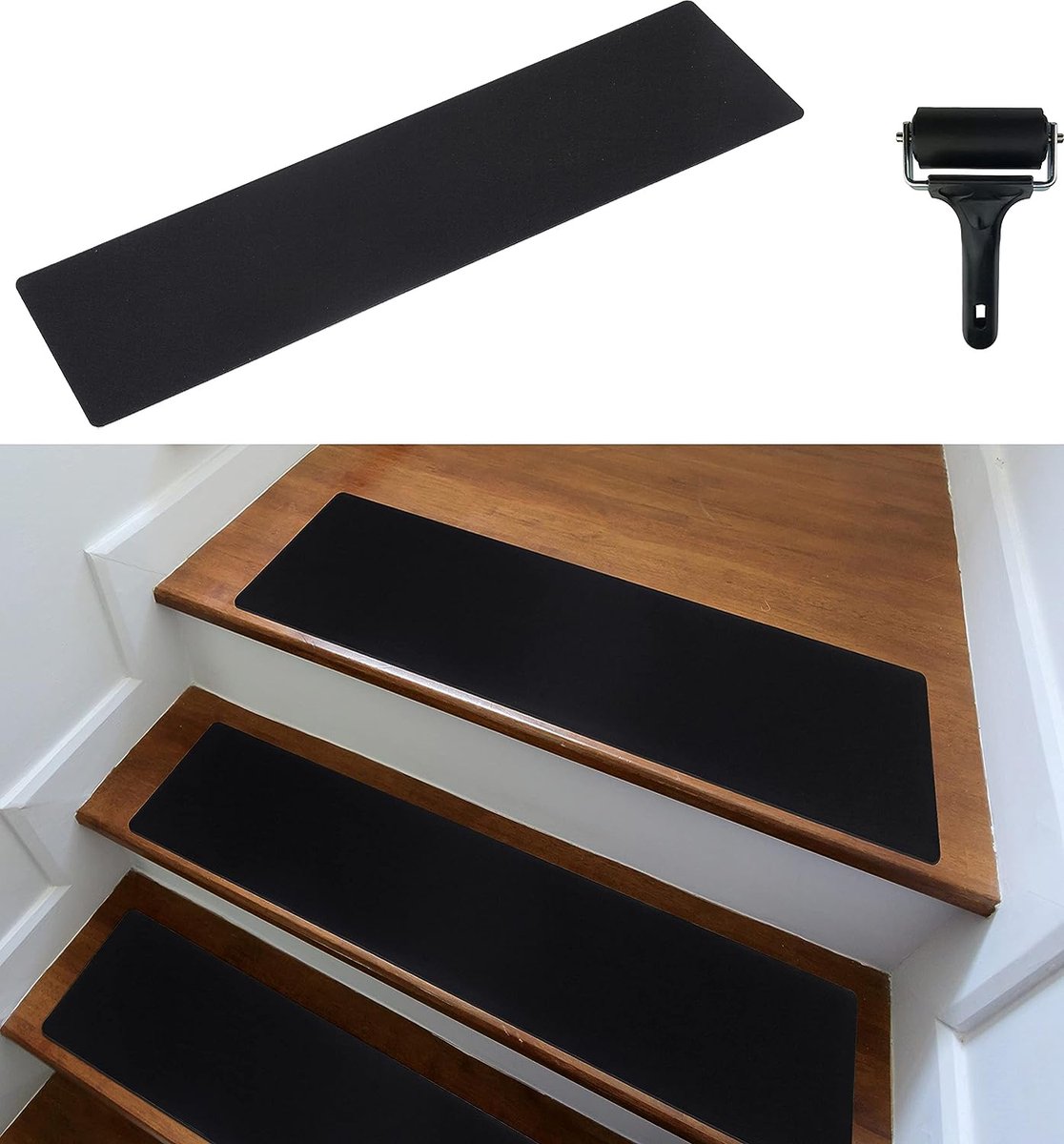 cocofy Traptreden matten modern set van 15, 75 x 20 cm groot vilt zelfklevend | trapmatten binnen 15 stuks tapijt traptreden traptapijt zelfklevend trappen tapijttreden zwart