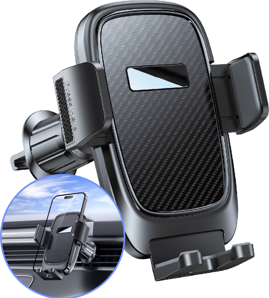 Telefoonhouder Auto Ventilatie - GSM Houder Ventilatierooster - Luchtrooster Smartphone Telefoonhouders Auto - Zwart