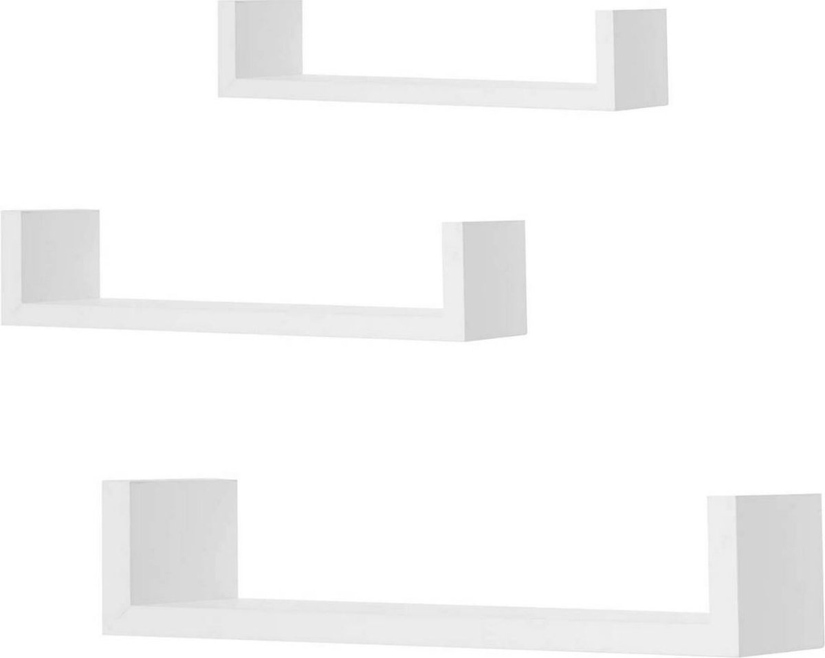 Zwevende Boekenplank Roshni - Wandplank voor tegen de muur - Set van 3 - Wandplanken - Wandrek - Fotoplank kinderkamer - Wit - Hout MDF
