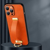 Sulada LeatherTexture backcover met handvat shockproof en lensbeschermer voor de iPhone 14 Pro oranje