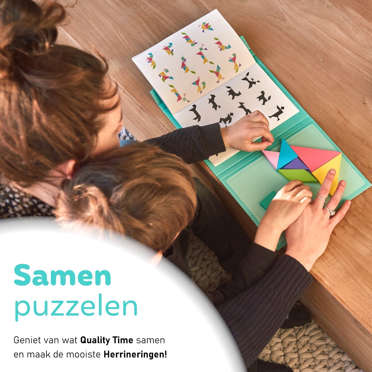 Fesio Tangram Puzzel Magnetisch voor Peuters en Kleuters - Puzzelboek/Magneetboek/Houten Vormenpuzzel - Turquoise — afbeelding 2