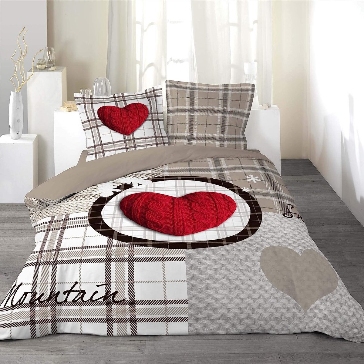 dekbedovertrek voor 2 personen, 240 x 220 cm, Love Mountain, bedrukt 42 draden met gecentreerd motief, zonder