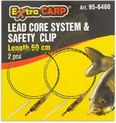 EXC Lead Core System & Safety Clip - 60cm - 2 stuks - Leadcore Leader met loodclip, Quickchange Wartel & Anti-tangle Sleeves - Karper vissen Loodsysteem