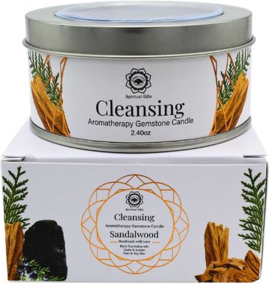 Green Tree - Edelsteen - Geurkaars - Gemstone Candle - Cleansing - Zwarte toermalijn - Sandalwood - 70g