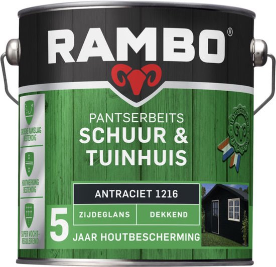 Rambo Schuur & Tuinhuis pantserbeits zijdeglans dekkend antraciet 1137 2,5 l