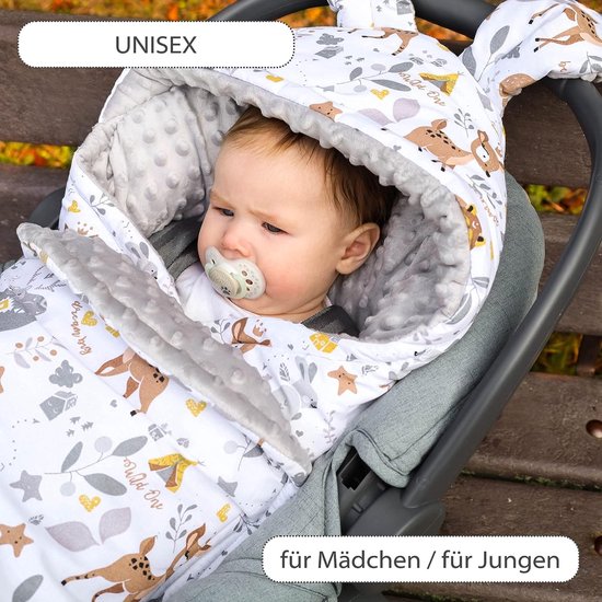 Wikkeldeken babyzitje winter 80x87 cm - voetenzak babydeken voor auto winterzak katoen minky Hert lichtgrijs — afbeelding 2
