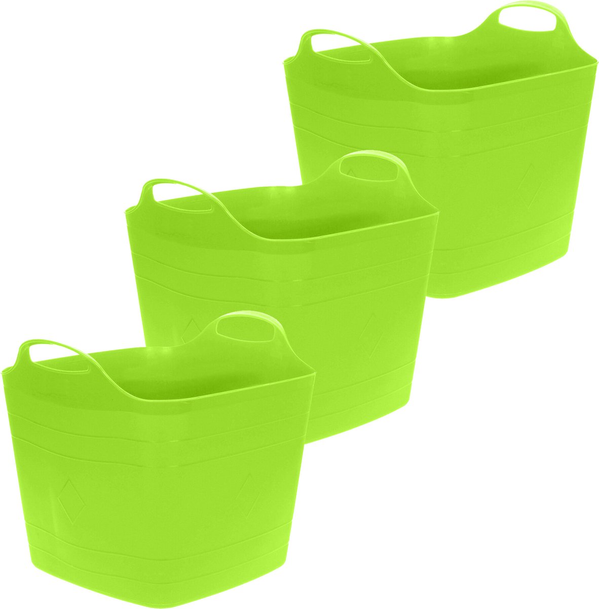 Goedkoopste Excellent Houseware Flexibele emmer - 3x - groen - 25 liter - kunststof - vierkant - 35 x 38 cm