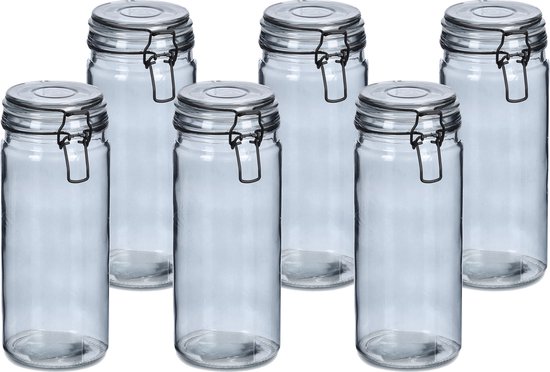 Zeller Voorraadpotten/bewaarpotten - 6x - 1L - glas - met beugelsluiting - D10 x H20 cm