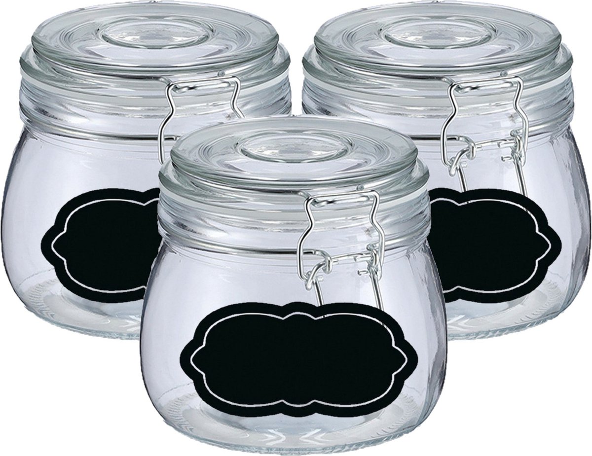 Weckpot/inmaakpot - 6x - 500 ml - glas - met beugelsluiting - incl. etiketten
