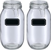 Weckpotten/inmaakpotten - 4x - 2L - glas - met beugelsluiting - incl. etiketten