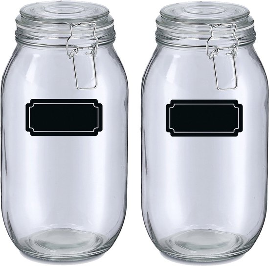 Weckpotten/inmaakpotten - 4x - 2L - glas - met beugelsluiting - incl. etiketten