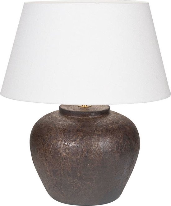 Lampe de table en céramique Mini Tom | 1 lumière | marron / crème | céramique/tissu | Ø 25 cm | 44 cm de hauteur | design rural / attrayant / classique