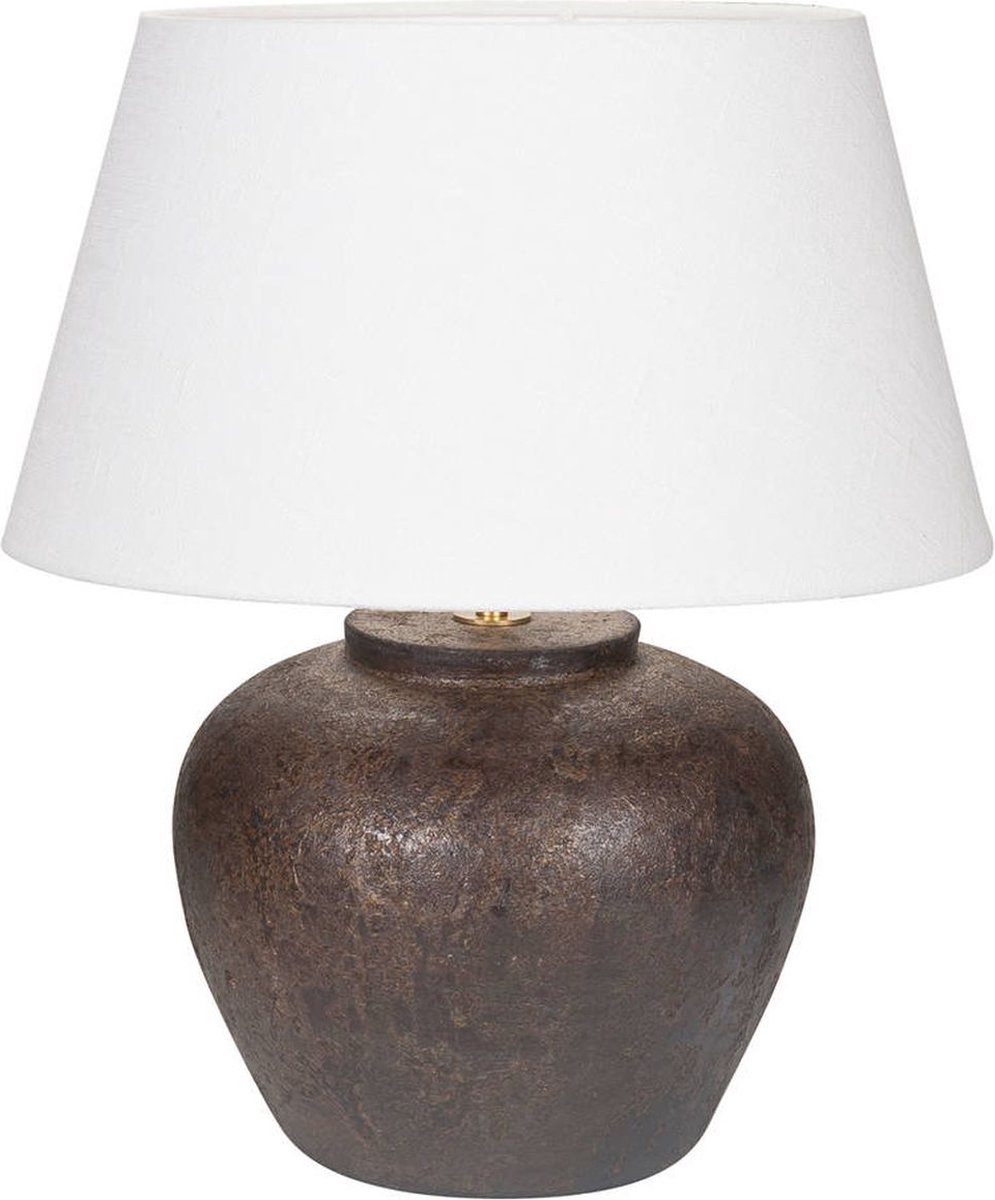 Keramiek tafellamp Mini Tom | 1 lichts | bruin / creme | keramiek / stof | Ø 25 cm | 44 cm hoog | landelijk / sfeervol / klassiek design