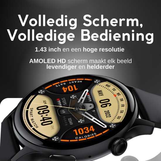 GØDLY® Amoled Smartwatch 46mm - voor Heren & Dames - Stappenteller - Kcal Teller - Slaapmeter & Hartslagmeter - Geschikt voor iOS & Android - Zwart