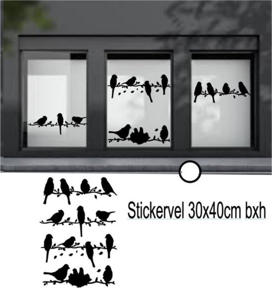 Raam / muur sticker vogels op meerdere takken  30 cm x 40 cm bxh