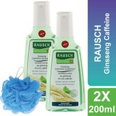 RAUSCH - Shampoo - Tegen Haaruitval - Inclusief Douche Puff - 2 x 200 ml - Cafeïneshampoo met Ginseng - Voordeelverpakking