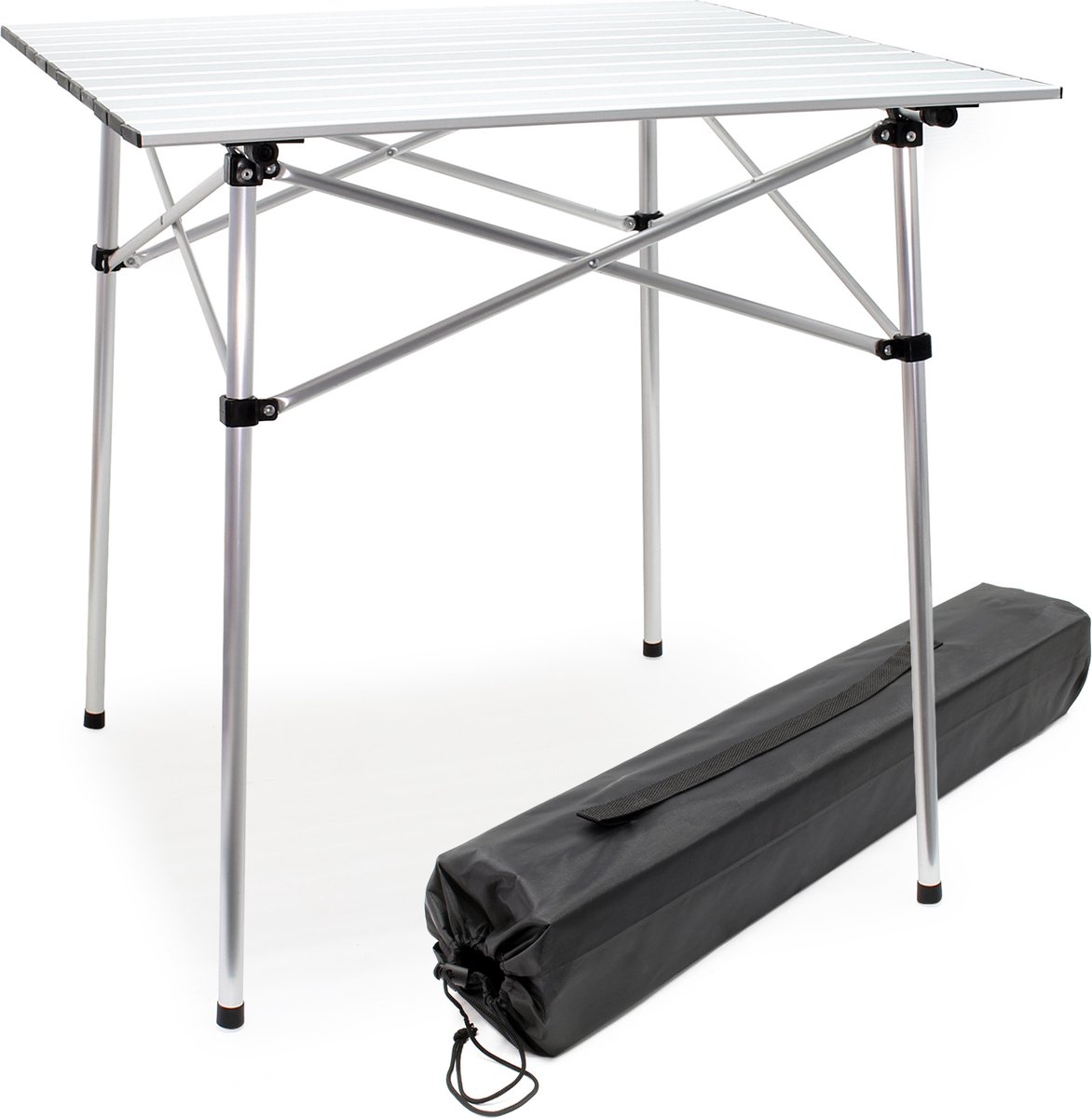 Opvouwbare vierkante campingtafel aluminium 70x69 cm met opbergtas/transporttas, lichte kampeertafel, camping tafel, oprolbaar blad - Multistrobe