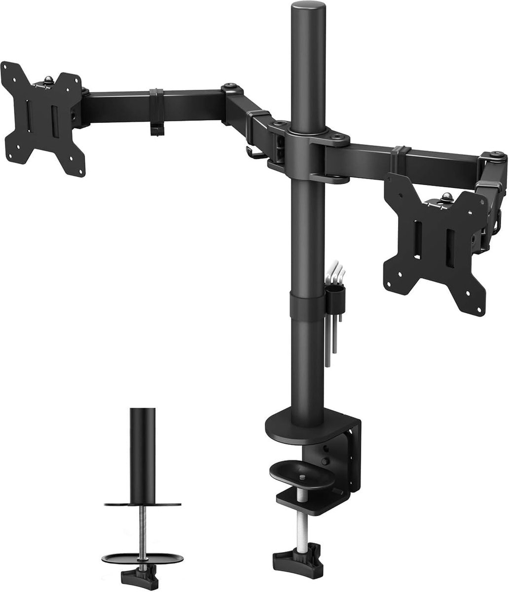 SHOP YOLO - Monitor arm - Voor 2 scherm - 13 tot 27 inch - Vlak & Gebogen Scherm - 10 kg per Arm - Zwart