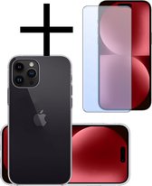 Hoes Geschikt voor iPhone 15 Pro Max Hoesje Cover Siliconen Back Case Hoes Met Screenprotector - Transparant