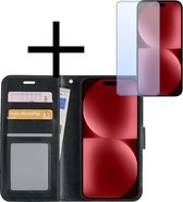 Hoes Geschikt voor iPhone 15 Plus Hoesje Book Case Hoes Flip Cover Wallet Bookcase Met Screenprotector - Zwart.