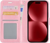 Hoes Geschikt voor iPhone 15 Pro Max Hoesje Book Case Hoes Flip Cover Wallet Bookcase - Lichtroze