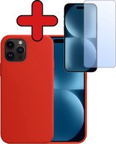Hoesje Geschikt voor iPhone 15 Pro Hoesje Siliconen Case Hoes Met Screenprotector - Hoes Geschikt voor iPhone 15 Pro Hoes Cover Case - Rood