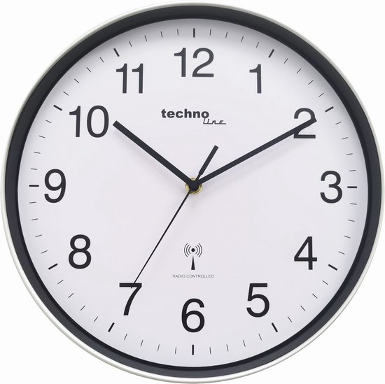 Technoline WT 8030 - Horloge murale - Analogique - Ronde - Cadre en plastique - Glas minéral - Indication de l'heure radio-pilotée - Couleur argent