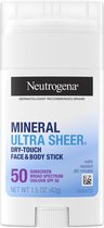 Neutrogena - Stick de protection solaire minérale Ultra transparent Face et corps - SPF 50 Face et corps - Crème solaire minérale - 42 g
