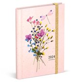 Lannoo Graphics - Diary Wire-O 2024 - Agenda 2024 - Wire-O - FLOWERS - Flower Bouquet Pink - 7d/2p - 4Talig - 120 x 160 mm