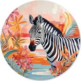 Graphic Message - Wandcirkel Zebra Hoofd - Wooncirkel Africa - Kleurrijk - Bloemen
