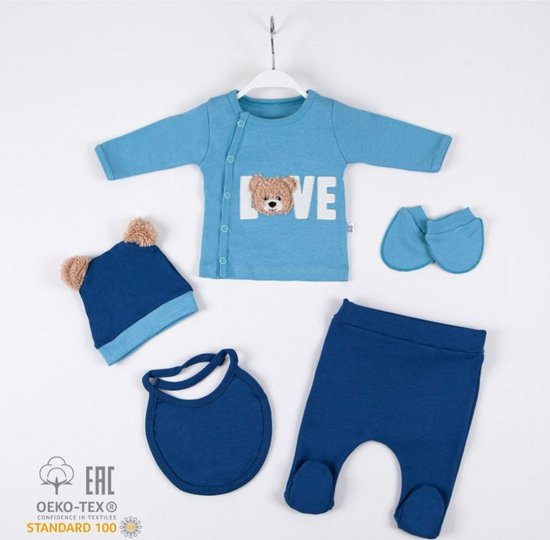 Babysetje 5-delig - Newborn kleding set/jongens - kraamcadeau- Love