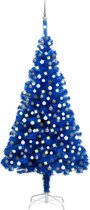 vidaXL - Kunstkerstboom - met - verlichting - en - kerstballen - 240 - cm - PVC - blauw