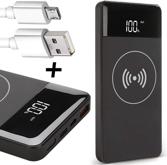 Adviseren Drijvende kracht Beeldhouwwerk Powerbank Wireless Draadloos 10000 mAh + 2 MicroUSB Kabels - Universeel  voor Telefoon... | bol.com