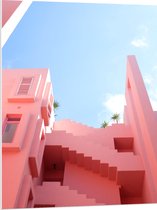 PVC Schuimplaat- Onderaanzicht van Compleet Roze Gebouw - 75x100 cm Foto op PVC Schuimplaat