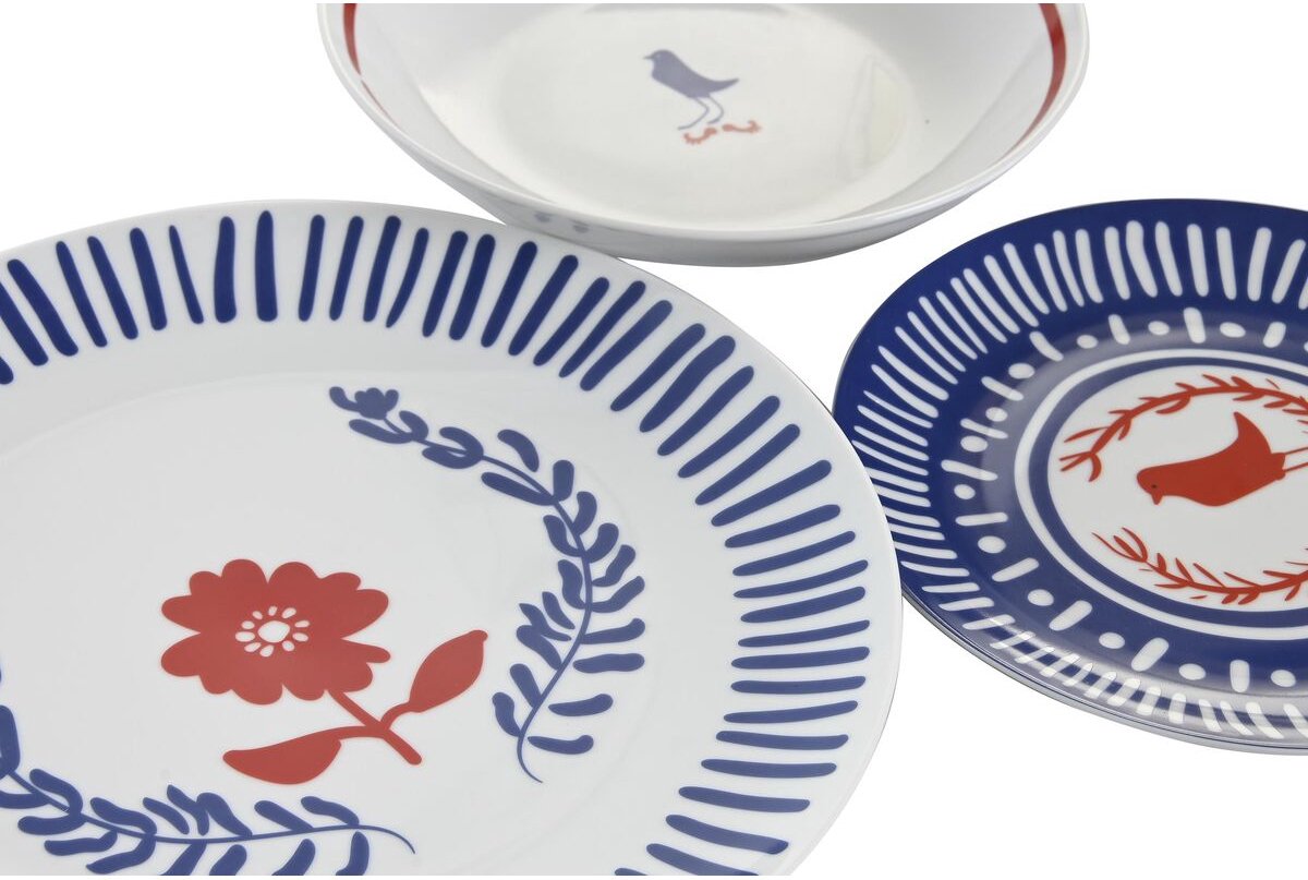 Serviesset DKD Home Decor Blauw Wit Rood Porselein Mediterrane 18 Onderdelen 27 x 27 x 3 cm (2 Stuks)