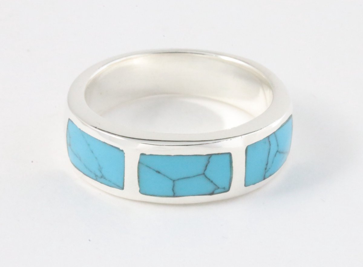 Zilveren ring met blauwe turkoois - maat 18