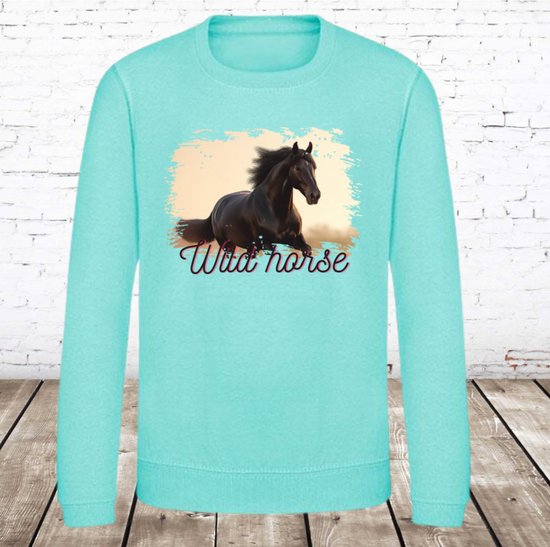 Trui met paarden afbeelding wild horses mint -Awdis-98/104-Trui meisjes