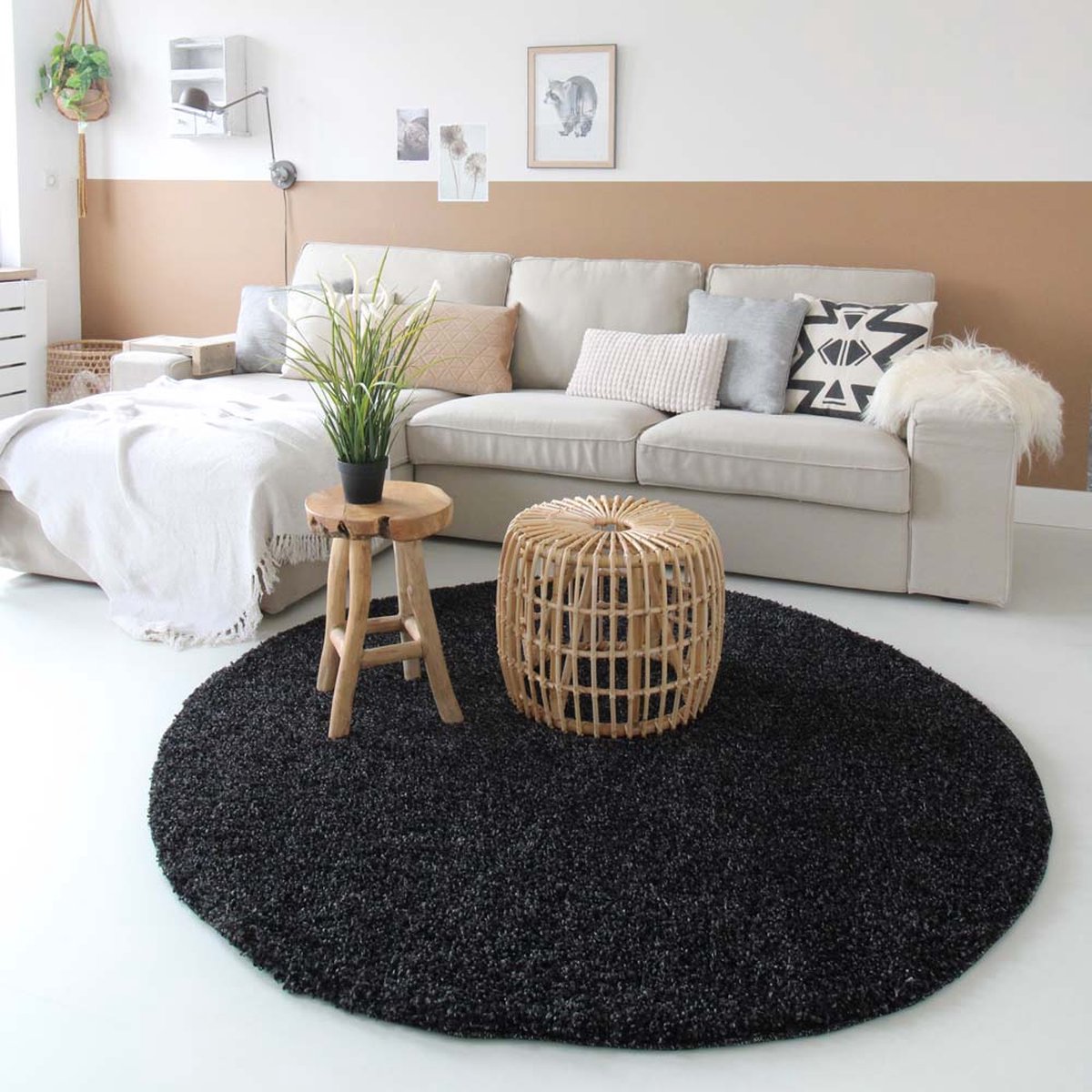 Hoogpolig vloerkleed shaggy Trend effen rond - antraciet 160 cm