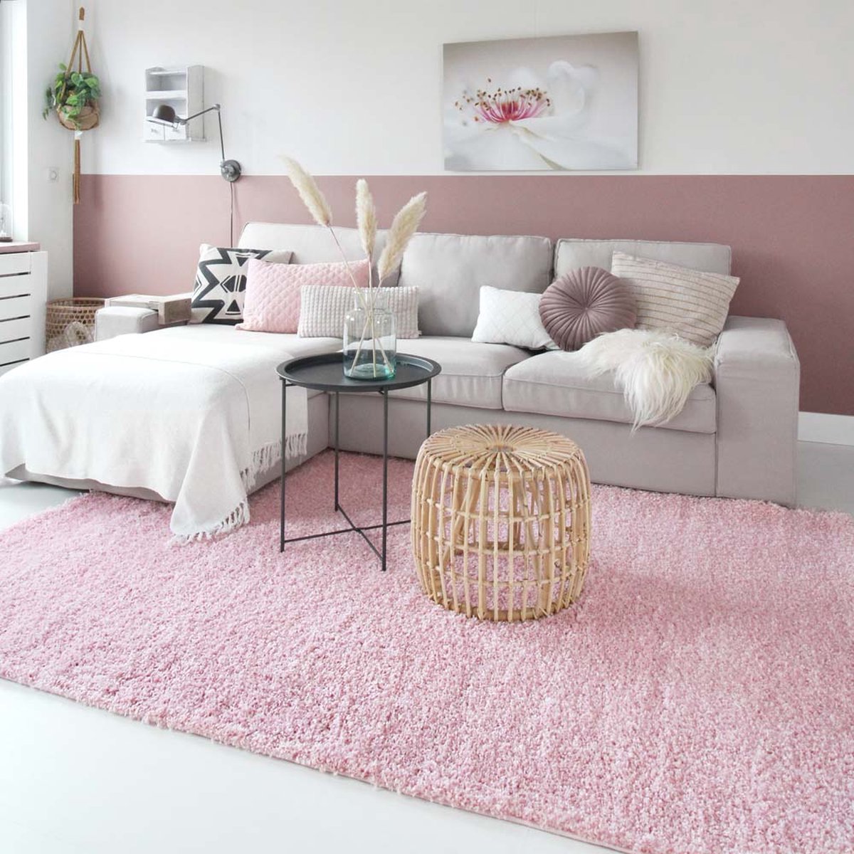 Hoogpolig vloerkleed shaggy Trend effen - lichtroze 100x200 cm