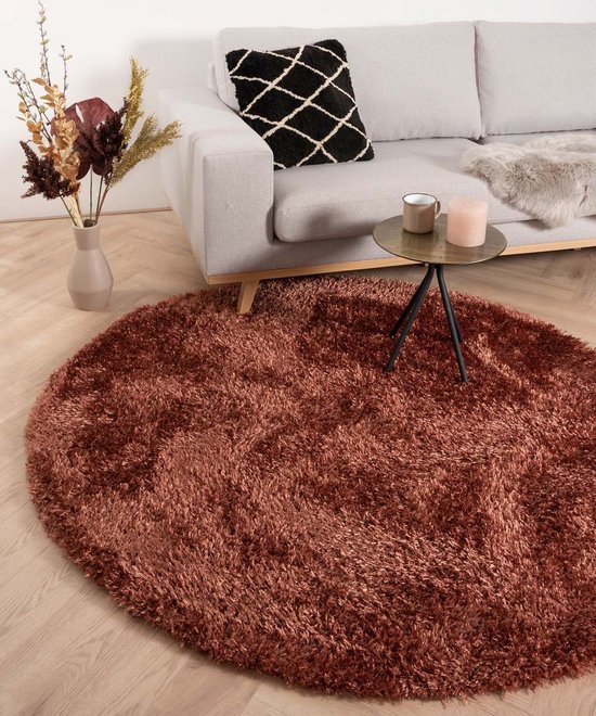 Rond hoogpolig vloerkleed velours Posh - koper 80 cm rond